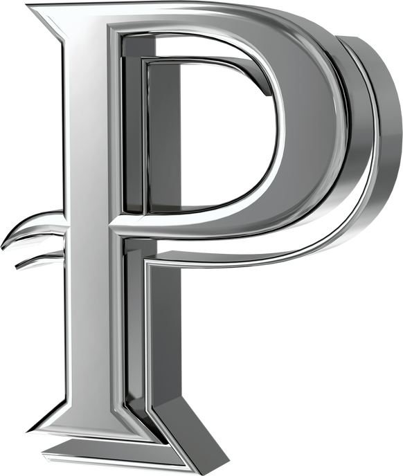 Silver Letters View from Right. Letter P