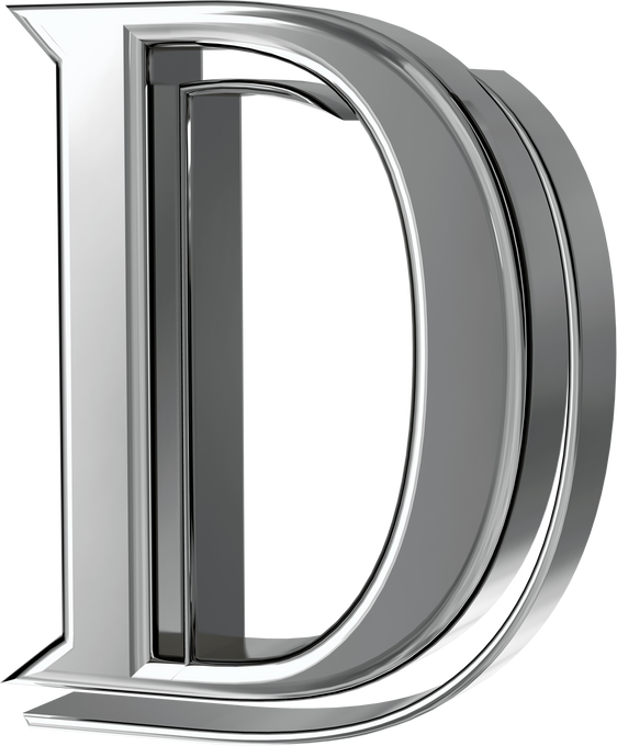 Silver Letters View from Right. Letter D