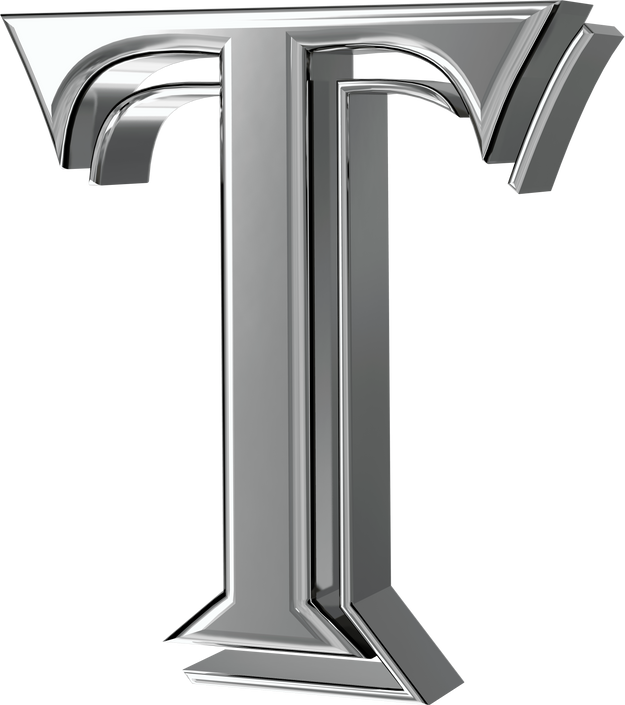 Silver Letters View from Right. Letter T